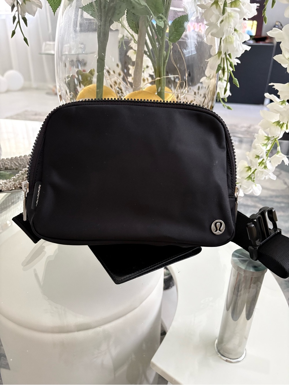 lululemon black small zip pouch with interior logo